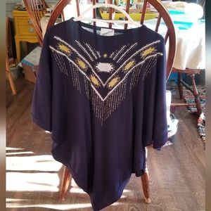 Southwest BEADED RARE design Vintage 80s Moon Craft V bottom shaped blouse